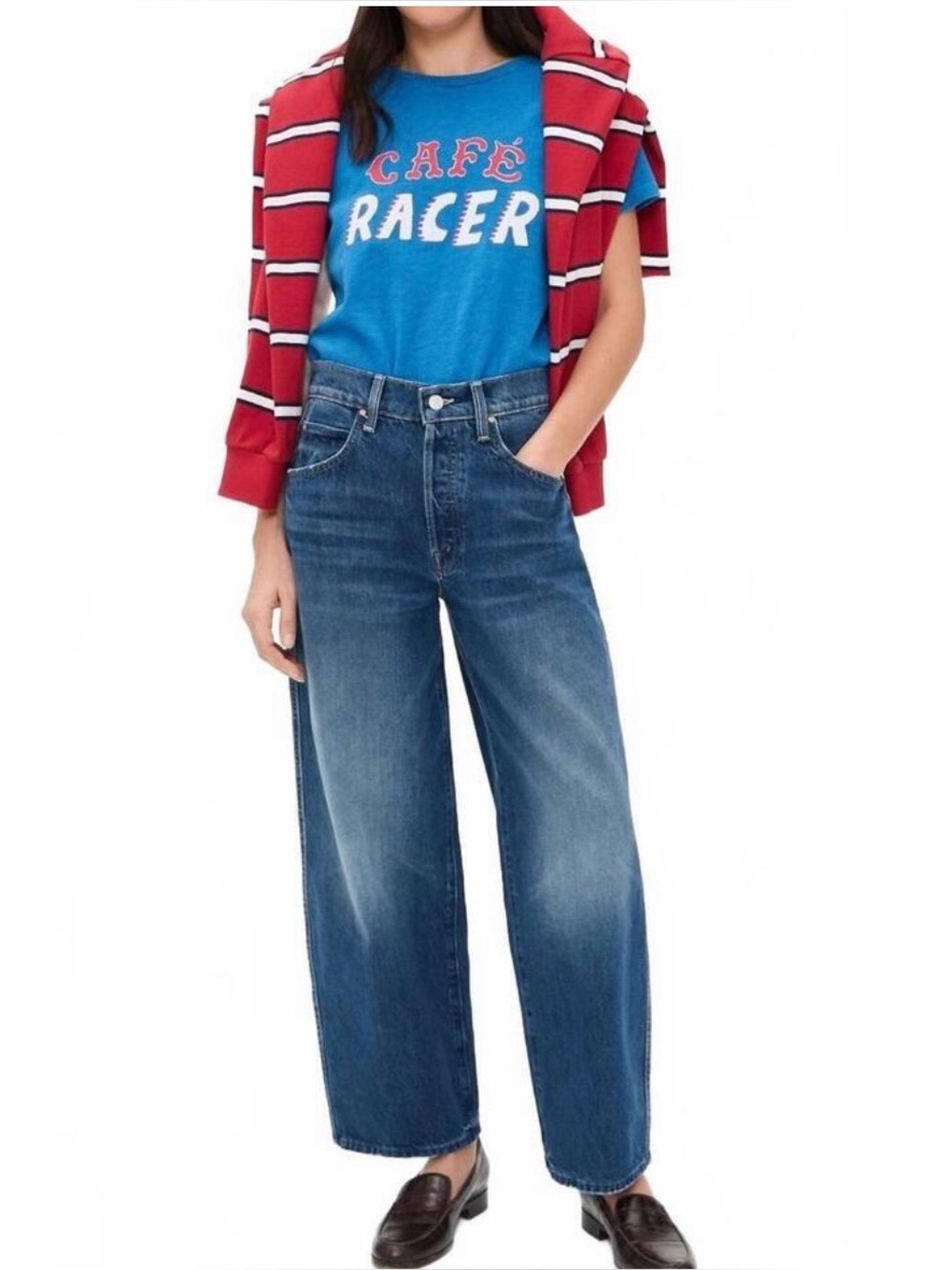 NWT MOTHER Wide-Leg High-Rise Jeans The Delinquent Button Ankle Run With It 30